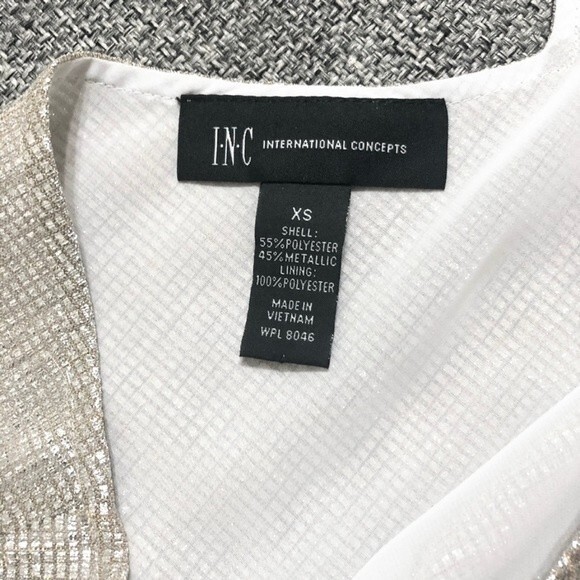 INC Layered Sleeveless Top Oversize XS Metallic Flowy Bust 18" White Champagne - Picture 7 of 7